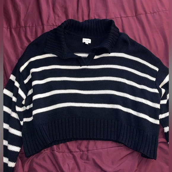 PacSun LA Hearts Callie Navy White Striped Cropped Collared Sweater Size XL - Picture 2 of 7